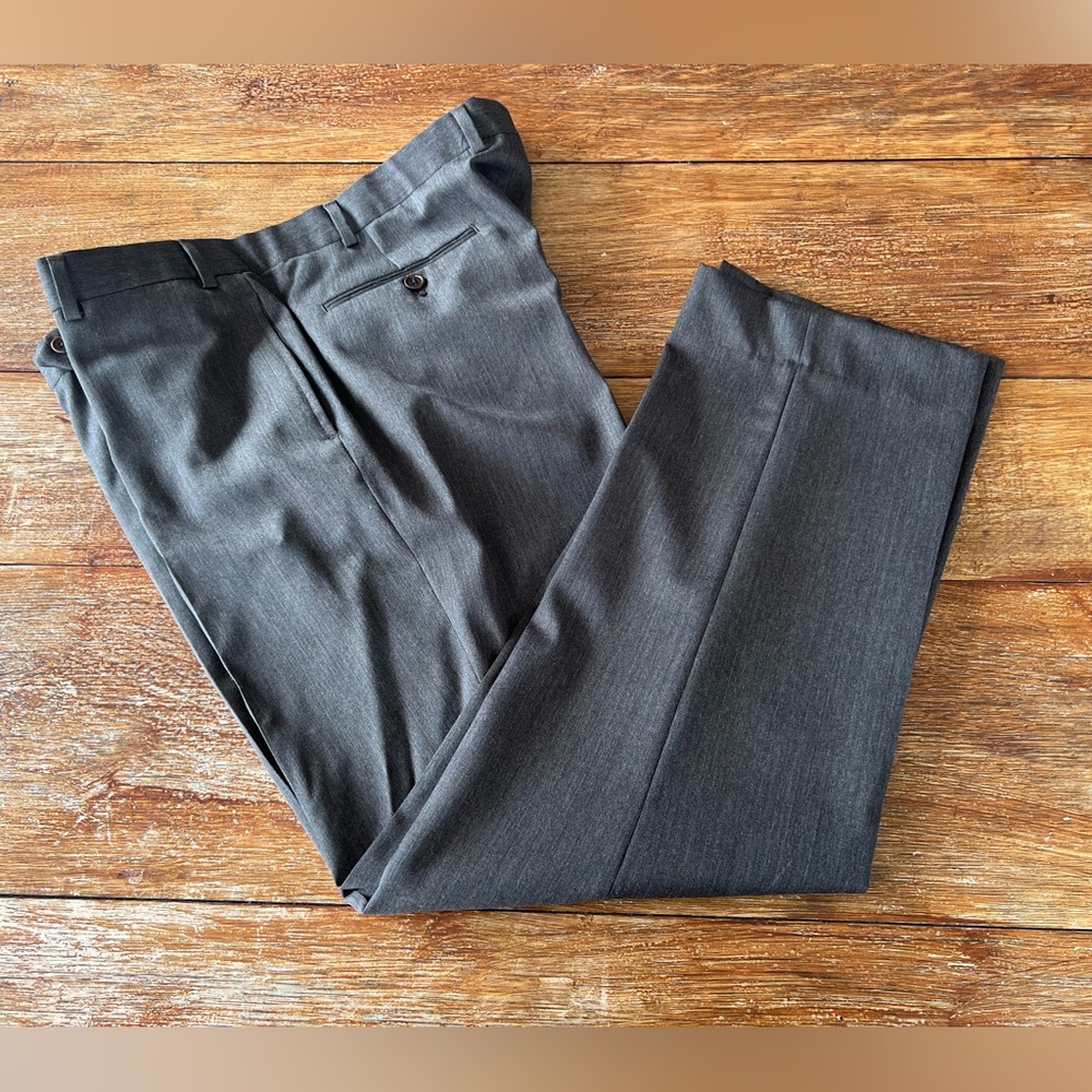Brooks Brothers Wool Madison Fit Gray Dress Pants Slacks Flat Front W40/30L